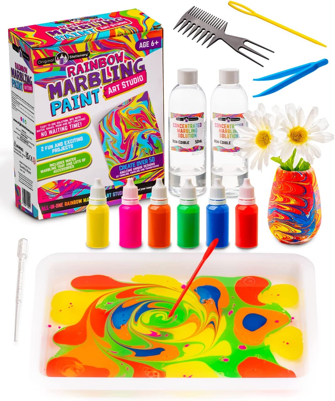 Original Stationery Rainbow Marbling Kit, One Marble Painting Kit Kids Art  and Craft for child Girls